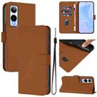 For Cricket Icon 6 Skin Feel Solid Color Leather Phone Case with Lanyard(Brown) - 1
