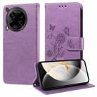 For Tecno Camon 30 4G / 5G Embossed Butterfly Flowers Leather Phone Case(Purple) - 1