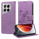 For Tecno Camon 30 Premier Embossed Butterfly Flowers Leather Phone Case(Purple) - 1