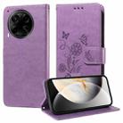 For Tecno Camon 30S / Camon 30S Pro Embossed Butterfly Flowers Leather Phone Case(Purple) - 1