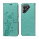 For Tecno Pova 7 5G Embossed Butterfly Flowers Leather Phone Case(Green) - 1