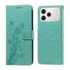 For Tecno Spark 40 4G Embossed Butterfly Flowers Leather Phone Case(Green) - 1