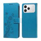 For Tecno Spark 40 4G Embossed Butterfly Flowers Leather Phone Case(Blue) - 1