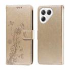 For Tecno Pova 7 Ultra 5G Embossed Butterfly Flowers Leather Phone Case(Gold) - 1
