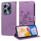 For Infinix Hot 40 / Hot 40 Pro Embossed Butterfly Flowers Leather Phone Case(Purple) - 1