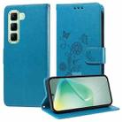 For Infinix Hot 50 5G Embossed Butterfly Flowers Leather Phone Case(Blue) - 1