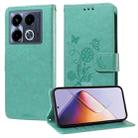 For Infinix Note 40 4G Embossed Butterfly Flowers Leather Phone Case(Green) - 1