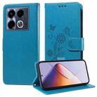 For Infinix Note 40 4G Embossed Butterfly Flowers Leather Phone Case(Blue) - 1