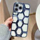 For iPhone 11 Pro Max Electroplating Laser Engraving 3D Honeycomb Clear TPU Phone Case(Blue) - 1