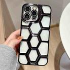 For iPhone 12 Pro Electroplating Laser Engraving 3D Honeycomb Clear TPU Phone Case(Black) - 1