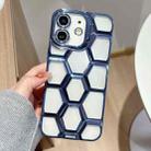 For iPhone 12 Electroplating Laser Engraving 3D Honeycomb Clear TPU Phone Case(Blue) - 1