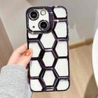 For iPhone 13 Electroplating Laser Engraving 3D Honeycomb Clear TPU Phone Case(Purple) - 1