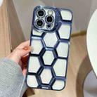 For iPhone 13 Pro Electroplating Laser Engraving 3D Honeycomb Clear TPU Phone Case(Blue) - 1