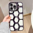 For iPhone 13 Pro Electroplating Laser Engraving 3D Honeycomb Clear TPU Phone Case(Purple) - 1