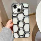 For iPhone 14 Electroplating Laser Engraving 3D Honeycomb Clear TPU Phone Case(Silver) - 1