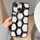 For iPhone 14 Electroplating Laser Engraving 3D Honeycomb Clear TPU Phone Case(Black) - 1