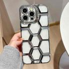 For iPhone 15 Pro Electroplating Laser Engraving 3D Honeycomb Clear TPU Phone Case(Silver) - 1