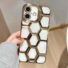 For iPhone 16 Plus Electroplating Laser Engraving 3D Honeycomb Clear TPU Phone Case(Gold) - 1