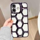 For iPhone 16 Electroplating Laser Engraving 3D Honeycomb Clear TPU Phone Case(Purple) - 1