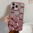 For iPhone 11 Pro Max Electroplating Laser Engraving 3D Honeycomb Glitter TPU Phone Case(Pink) - 1