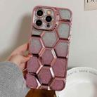 For iPhone 12 Pro Electroplating Laser Engraving 3D Honeycomb Glitter TPU Phone Case(Pink) - 1