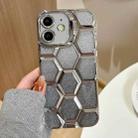 For iPhone 12 Electroplating Laser Engraving 3D Honeycomb Glitter TPU Phone Case(Silver) - 1