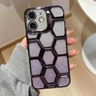 For iPhone 12 Electroplating Laser Engraving 3D Honeycomb Glitter TPU Phone Case(Purple) - 1