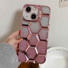 For iPhone 13 Electroplating Laser Engraving 3D Honeycomb Glitter TPU Phone Case(Pink) - 1