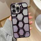 For iPhone 13 Pro Electroplating Laser Engraving 3D Honeycomb Glitter TPU Phone Case(Purple) - 1