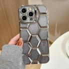 For iPhone 14 Pro Max Electroplating Laser Engraving 3D Honeycomb Glitter TPU Phone Case(Silver) - 1