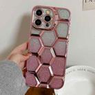 For iPhone 14 Pro Max Electroplating Laser Engraving 3D Honeycomb Glitter TPU Phone Case(Pink) - 1