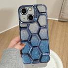 For iPhone 14 Electroplating Laser Engraving 3D Honeycomb Glitter TPU Phone Case(Blue) - 1