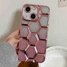 For iPhone 14 Electroplating Laser Engraving 3D Honeycomb Glitter TPU Phone Case(Pink) - 1