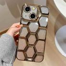 For iPhone 14 Electroplating Laser Engraving 3D Honeycomb Glitter TPU Phone Case(Gold) - 1