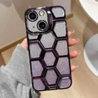 For iPhone 14 Electroplating Laser Engraving 3D Honeycomb Glitter TPU Phone Case(Purple) - 1