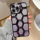 For iPhone 15 Pro Electroplating Laser Engraving 3D Honeycomb Glitter TPU Phone Case(Purple) - 1