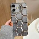 For iPhone 16 Plus Electroplating Laser Engraving 3D Honeycomb Glitter TPU Phone Case(Silver) - 1