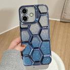 For iPhone 16 Plus Electroplating Laser Engraving 3D Honeycomb Glitter TPU Phone Case(Blue) - 1