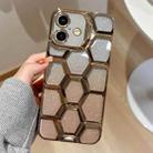 For iPhone 16 Plus Electroplating Laser Engraving 3D Honeycomb Glitter TPU Phone Case(Gold) - 1