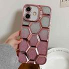 For iPhone 16 Electroplating Laser Engraving 3D Honeycomb Glitter TPU Phone Case(Pink) - 1