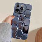 For iPhone 12 Pro Electroplating Laser Engraving 3D Honeycomb TPU Phone Case(Blue) - 1