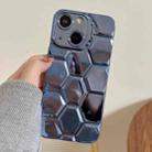 For iPhone 13 Electroplating Laser Engraving 3D Honeycomb TPU Phone Case(Blue) - 1