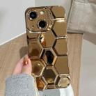 For iPhone 14 Electroplating Laser Engraving 3D Honeycomb TPU Phone Case(Gold) - 1