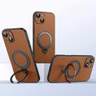 For iPhone 15 SULADA Top Grain Leather MagSafe Magnetic Holder Phone Case(Brown) - 1