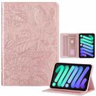 For iPad mini 6 / mini 2024 Butterfly Love Flower Embossed Leather Smart Tablet Case(Rose Gold) - 1