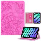 For iPad mini 6 / mini 2024 Butterfly Love Flower Embossed Leather Smart Tablet Case(Rose Red) - 1