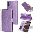 For Samsung Galaxy A05 Peony Flowers Imprint Leather Phone Case(Purple) - 1
