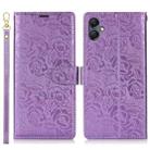 For Samsung Galaxy A05 Peony Flowers Imprint Leather Phone Case(Purple) - 2