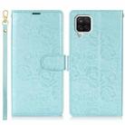 For Samsung Galaxy A12 4G Peony Flowers Imprint Leather Phone Case(Sky Blue) - 2