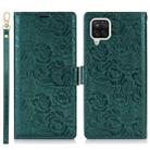 For Samsung Galaxy A42 5G Peony Flowers Imprint Leather Phone Case(Green) - 2